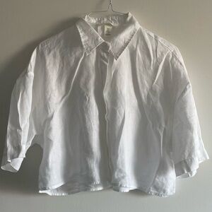 H&M Cropped White Linen Button-Up Shirt